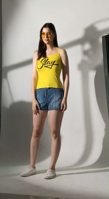 SLAY. Women's Neon Yellow Printed Camisole
